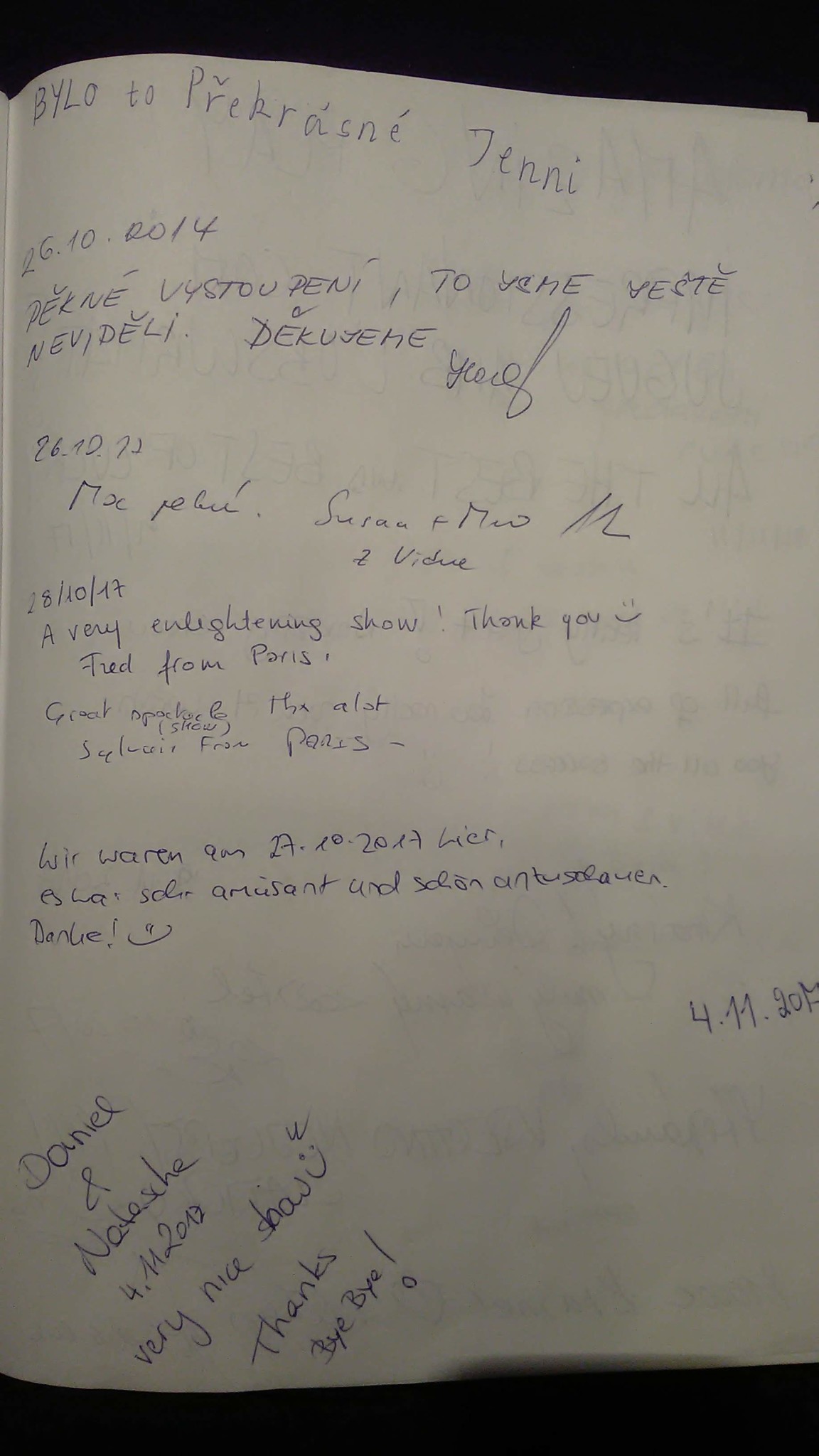 Black light theatre guestbook